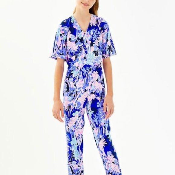 Lilly Pulitzer Other - Lilly Pulitzer Mini Maliah Giraffic Park Floral Purple Jumpsuit Girls XXL 16